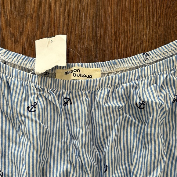 NWT Million Bullpup Blue Striped Off-Shoulder Top with Anchors | Nautical | - Picture 3 of 7